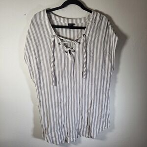 Torrid Women's Striped Rayon Lace Up Tunic  Size 2 Beige Gray